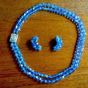 Vintage Iridescent Blue Necklace and Earrings Set